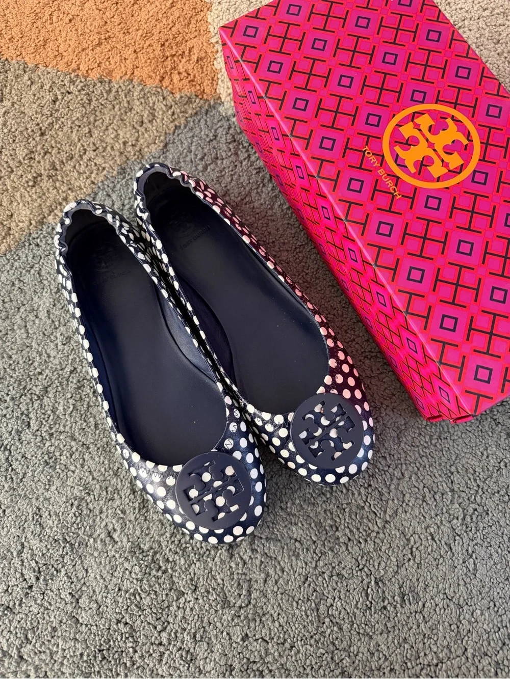 Tory Burch Ivory/Nautical Dot Print Minnie Travel Ballet